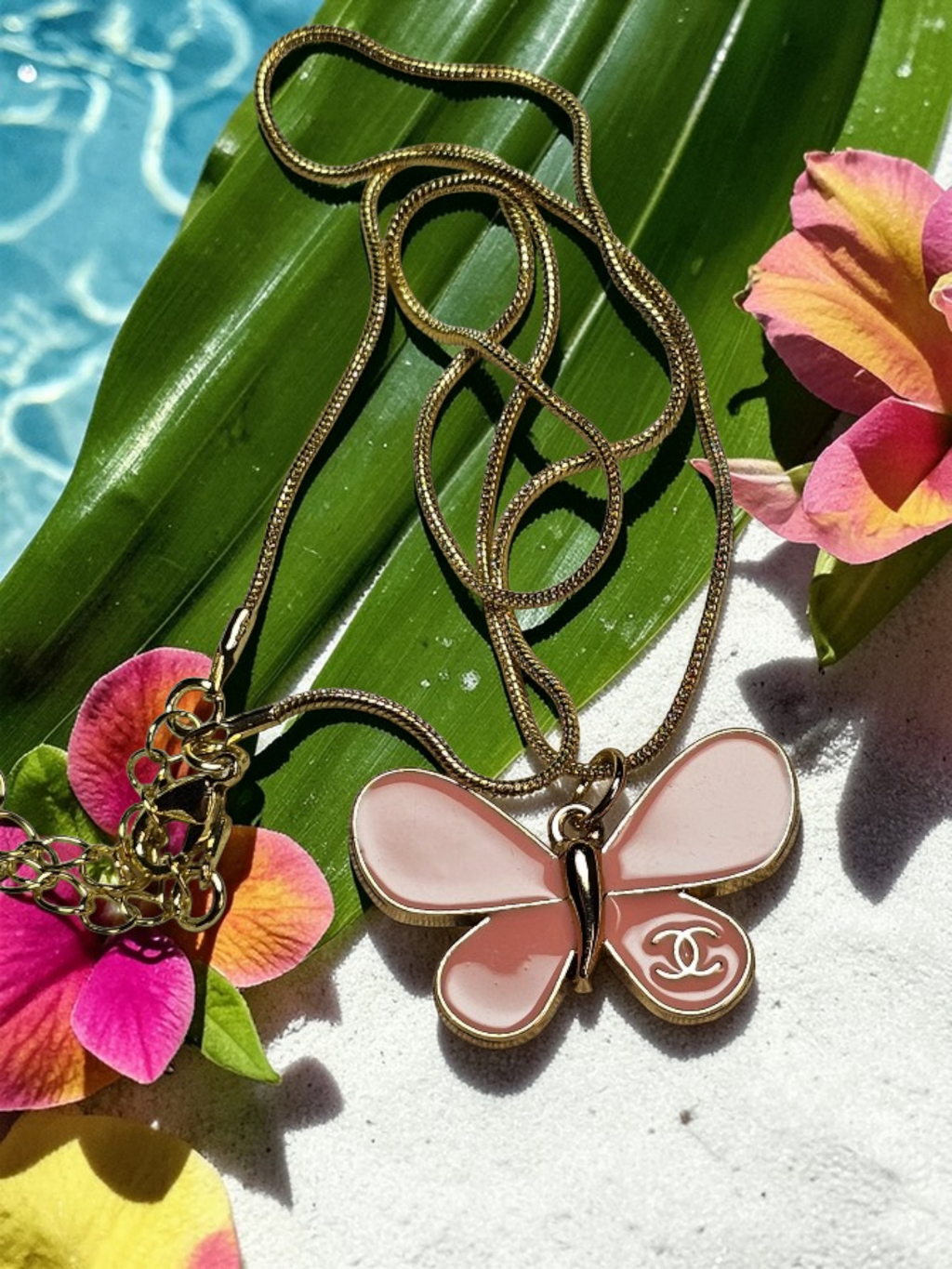 Chanel Charm Pink Butterfly Pendant Necklace