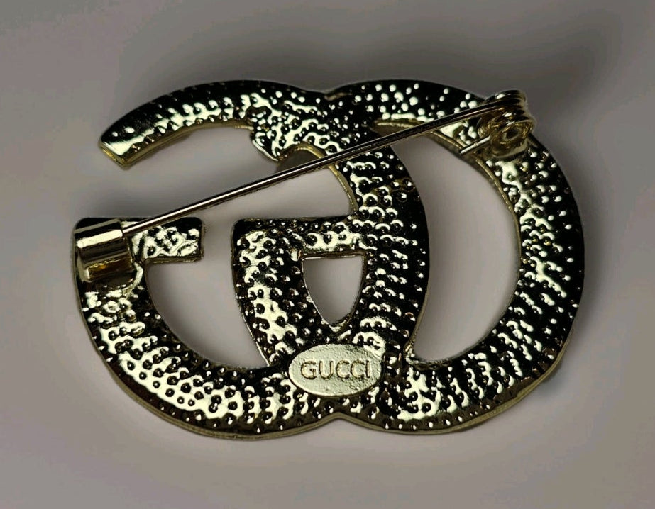 Gucci Logo charm Pearlescent Gold Pin Brooch