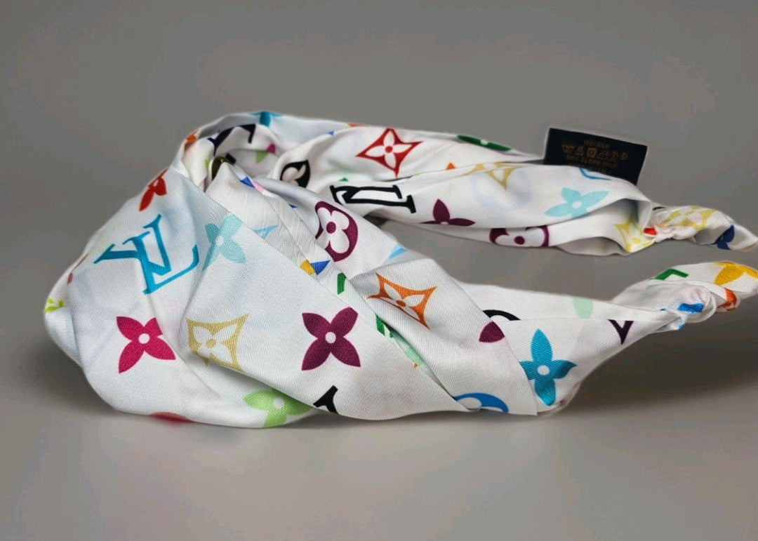 Signature Louis Vuitton Logo 100% Silk stretch hairband