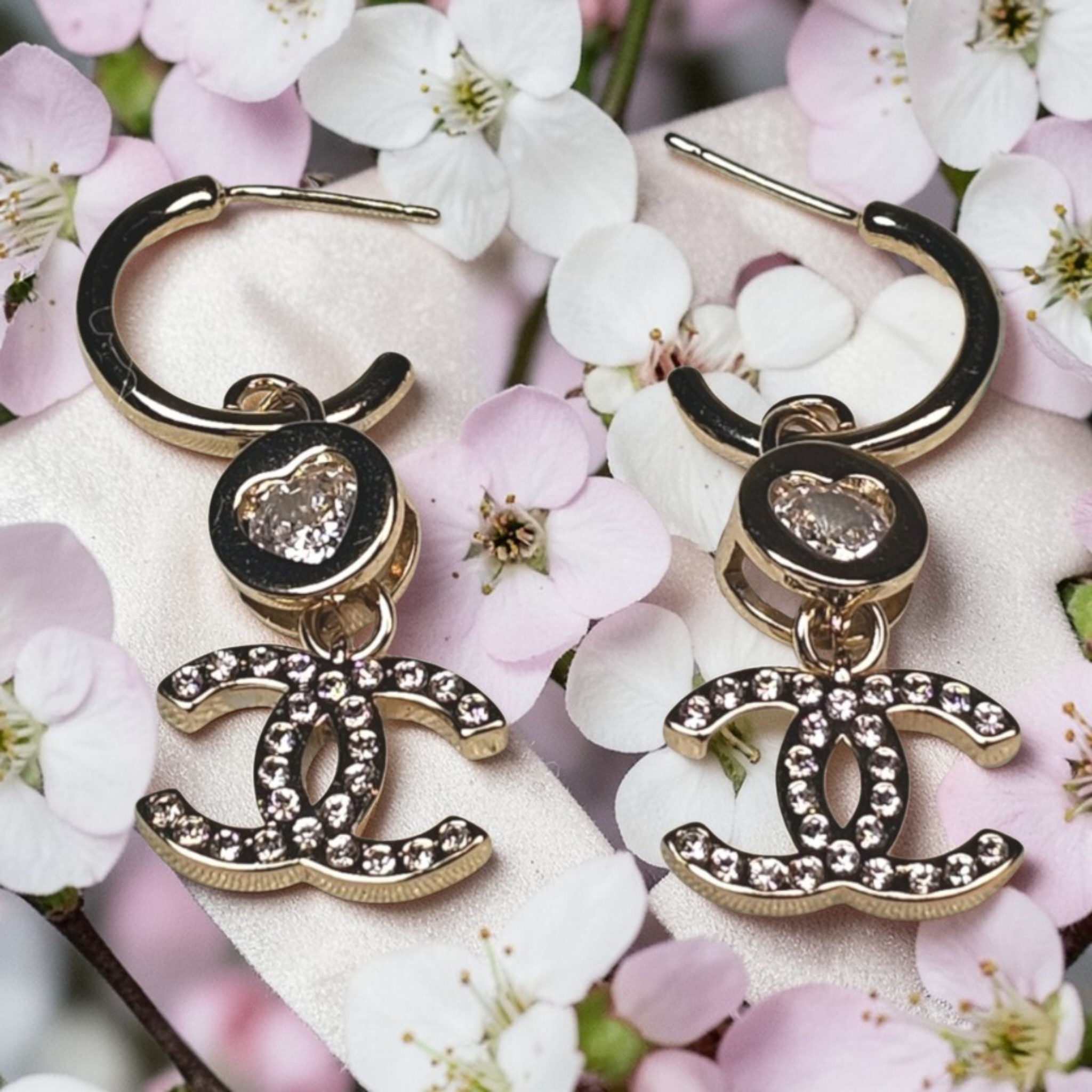 Gold Chanel Charm CC Logo Drop Earrings