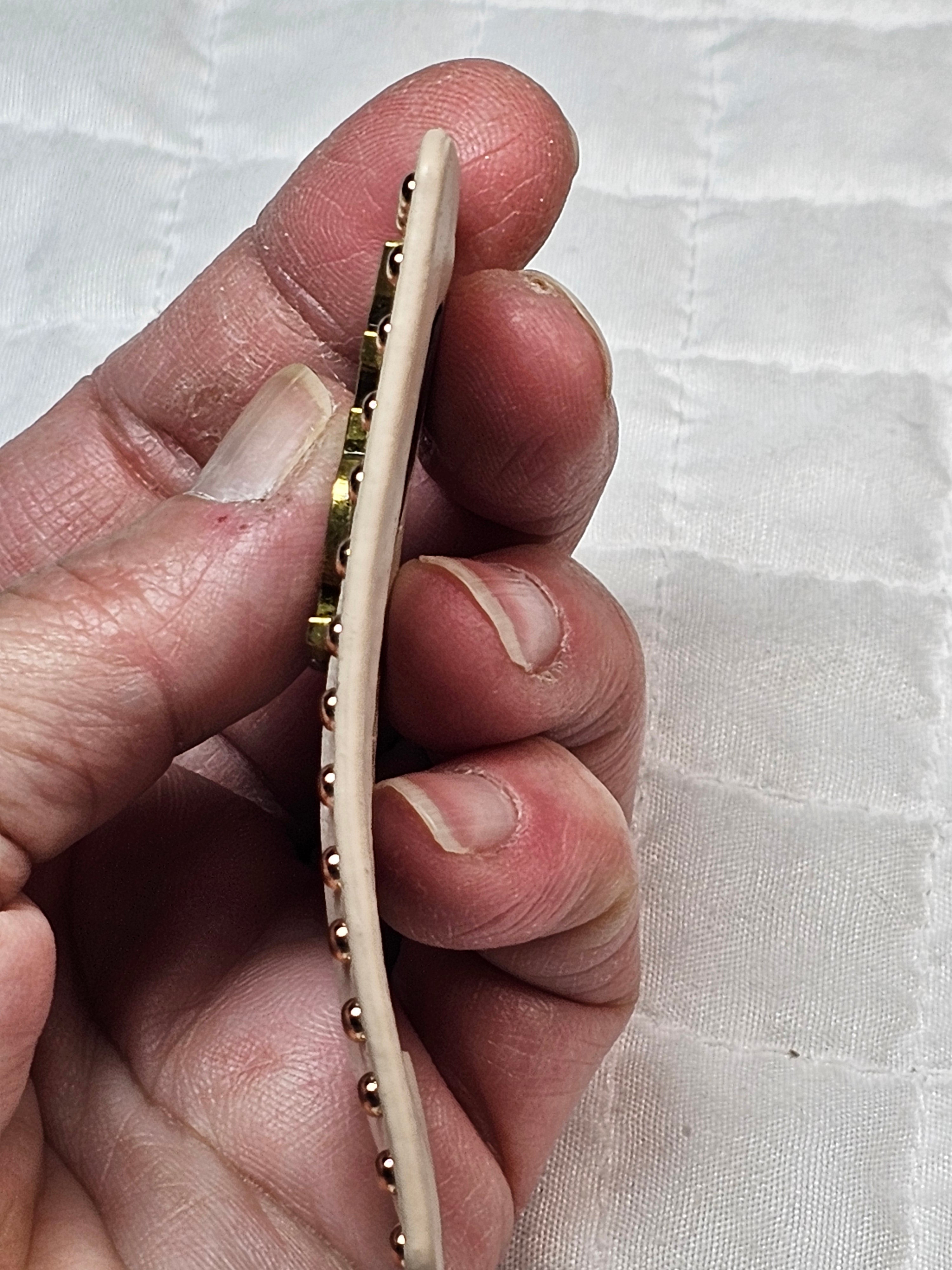 YSL Logo Charm Barrette — Beige & Antique Gold