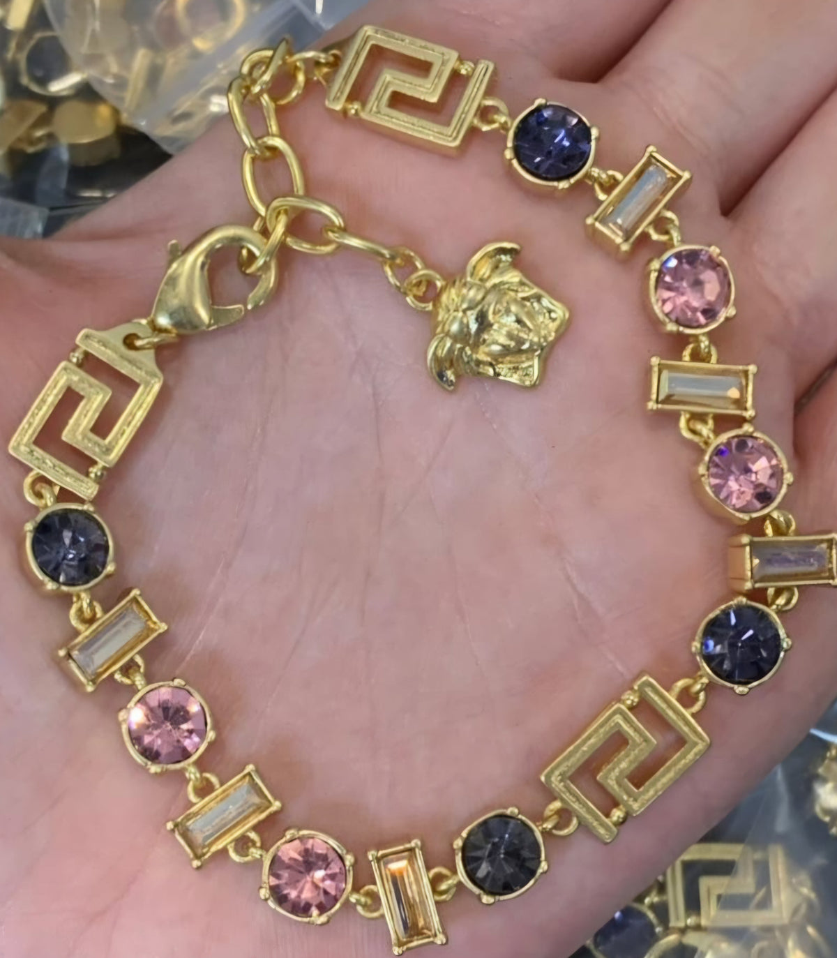 Luxury Jewelry Gold plated Medusa logo gemstone Bracelet
