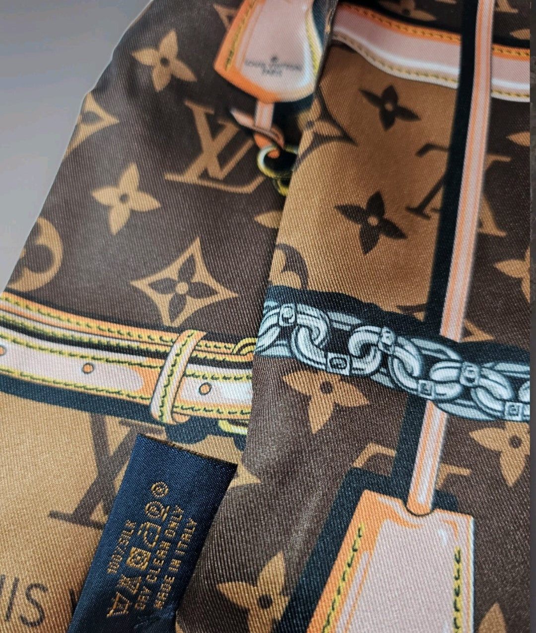 Louis Vuitton logo Bag Scarf Hair Accessory Tagged 100% Silk
