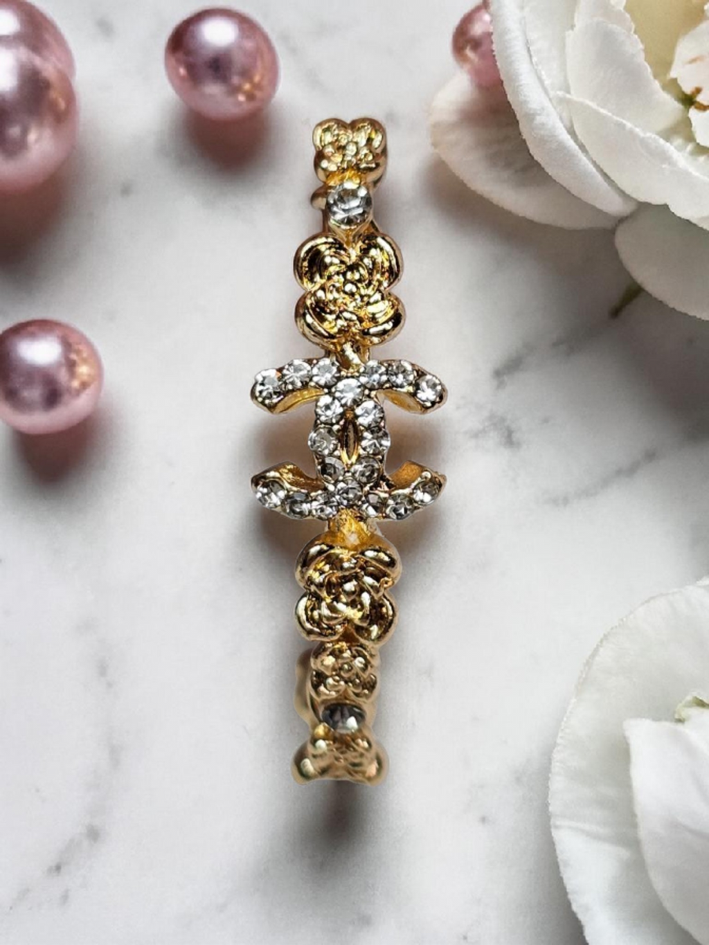 CC Camellia logo Gold and Gemstone Statement Hoops