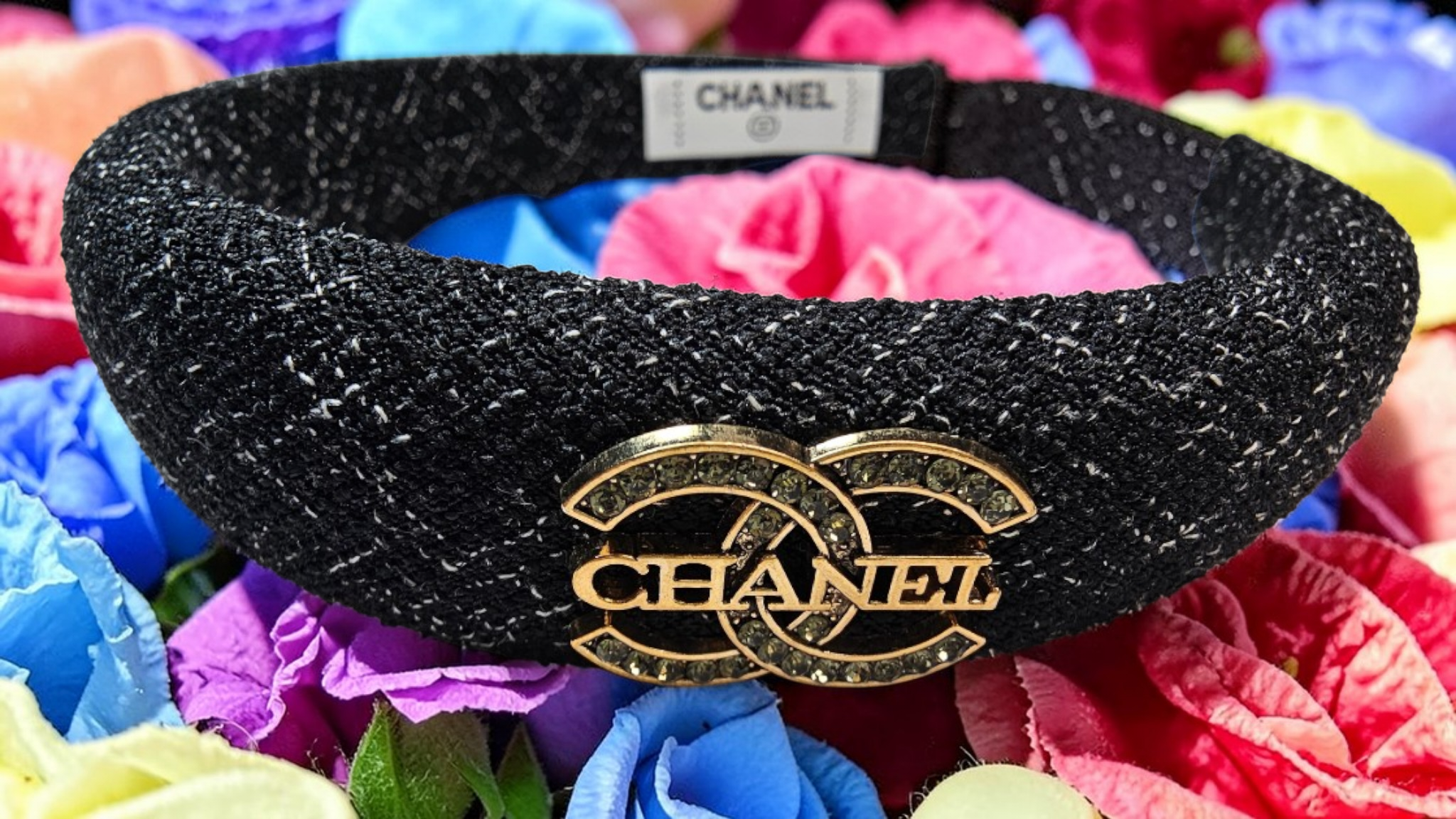 Chanel logo charm Black Denim Headband