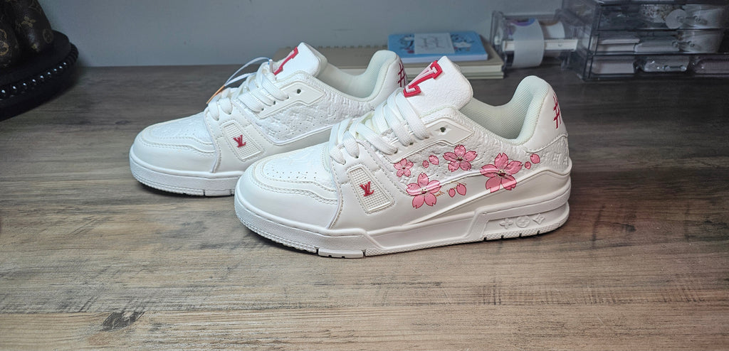 Floral logo sneakers white and pink