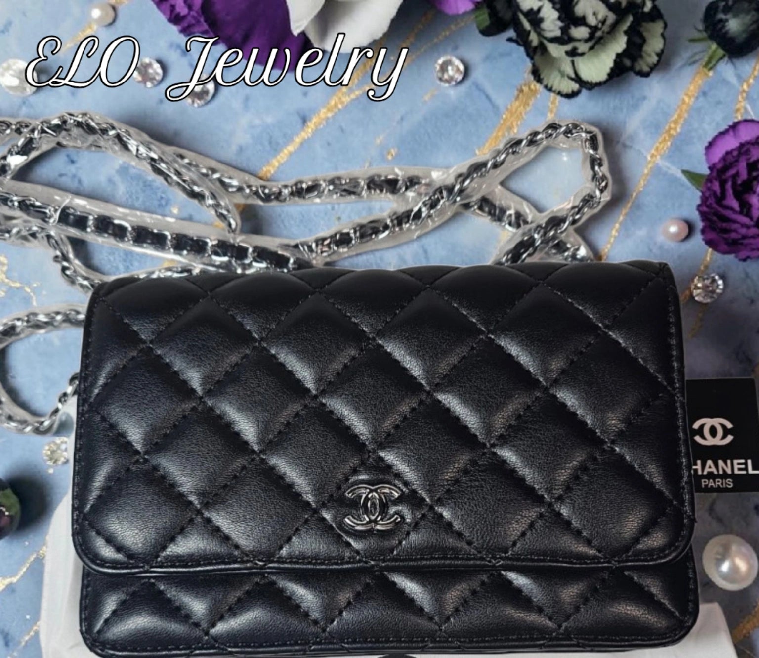 CC logo Black Single Flap Leather Crossbody w/ Silver hardware NWT