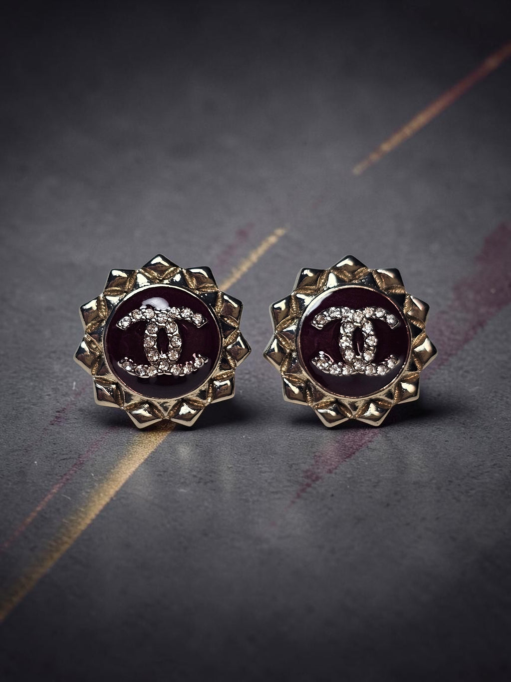C Logo Deep Red Gold plated Pierced Stud Earrings