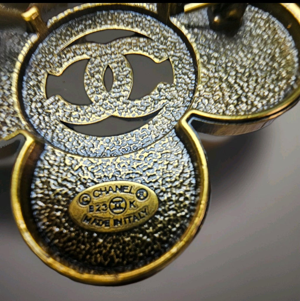 Chanel Antique Gold Logo charm Pin Brooch
