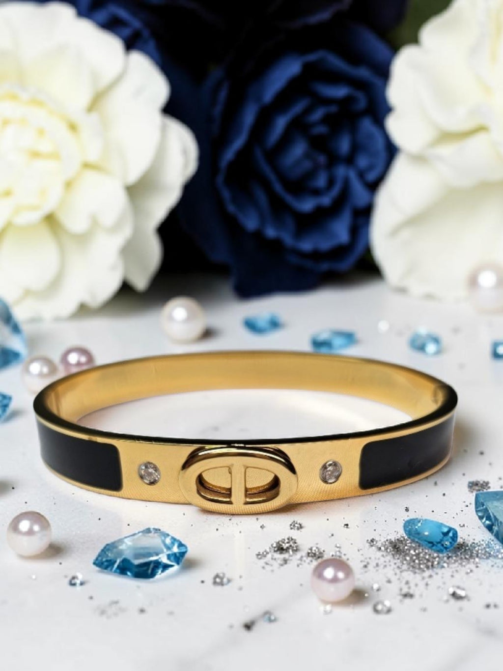 CD Logo Bangle Bracelet Black and Gold