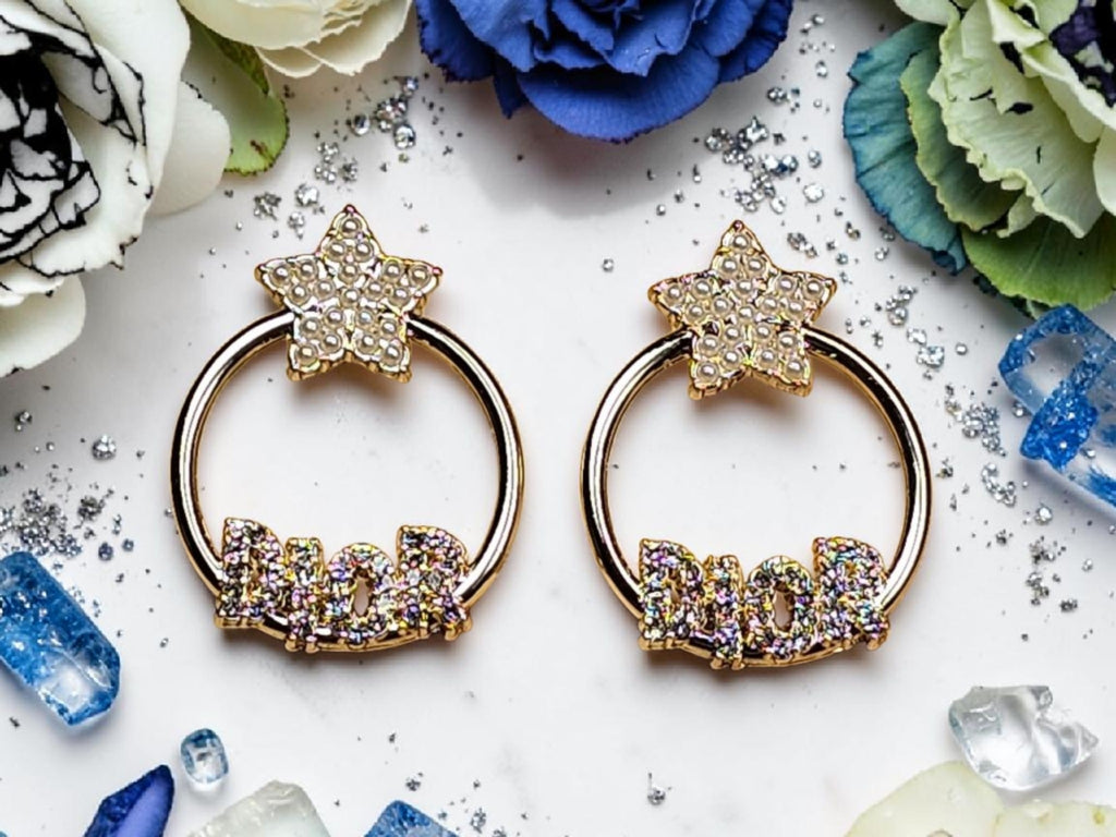 18K Gold plated CD Logo Full Gemstone Hoops