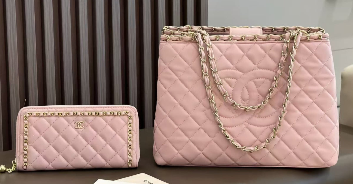 Pink and Gold C Logo Quilted Bag and Wallet set