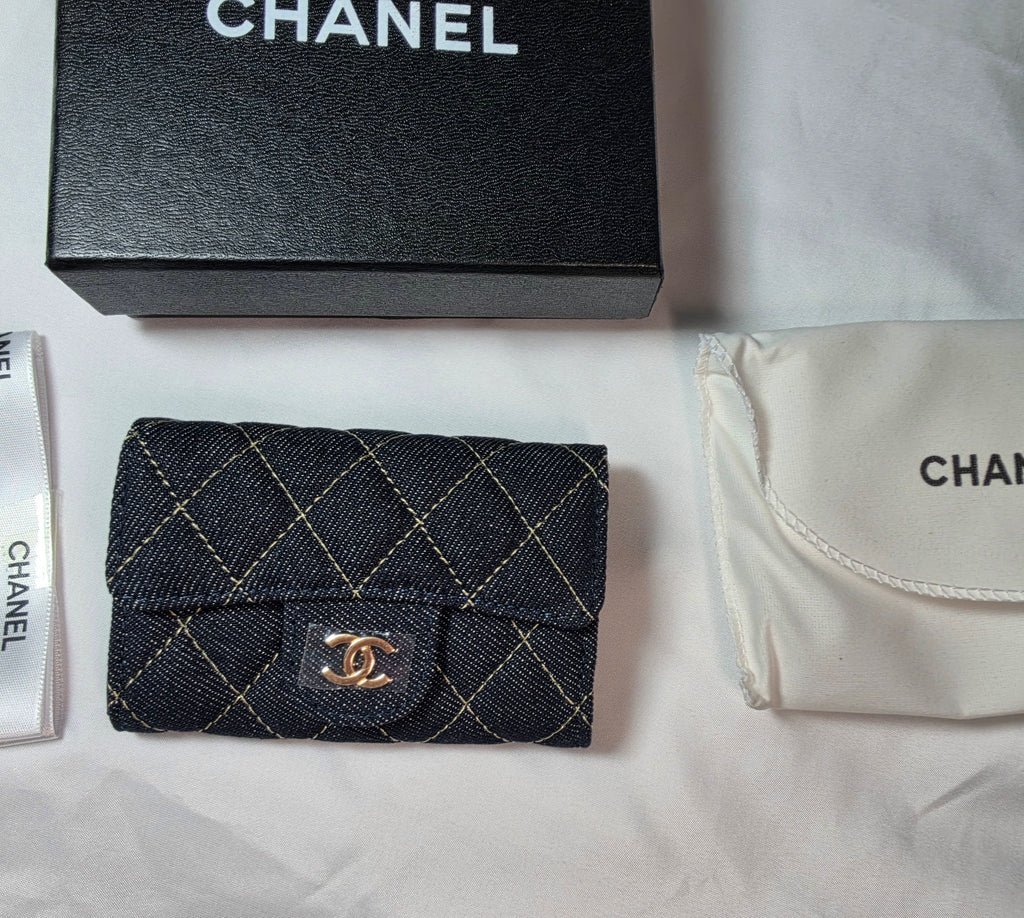 C Logo Black Wallet with Contrast Stitching