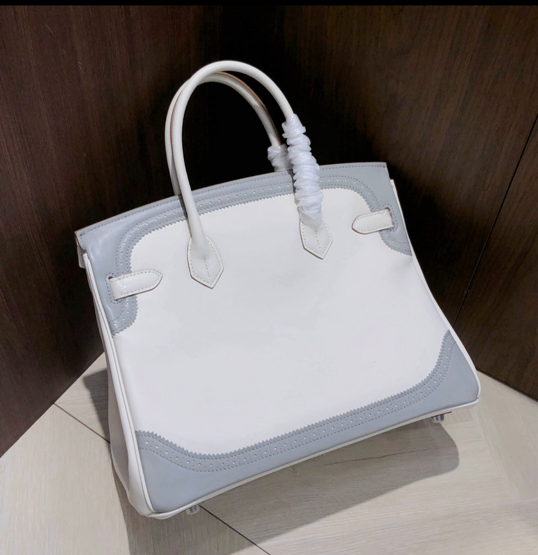 White and Dove Gray Buckle Bag