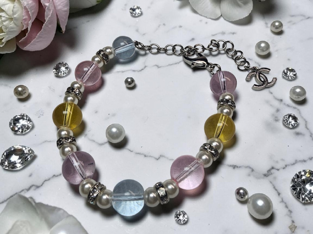 CC Logo Glass Bead charm Bracelet Silver