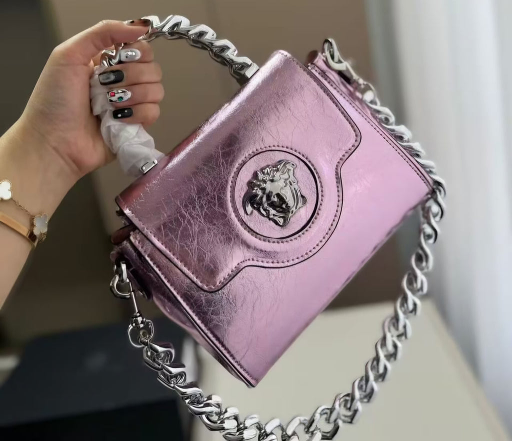 Verse Pink Elegant Medusa Logo Evening Bag