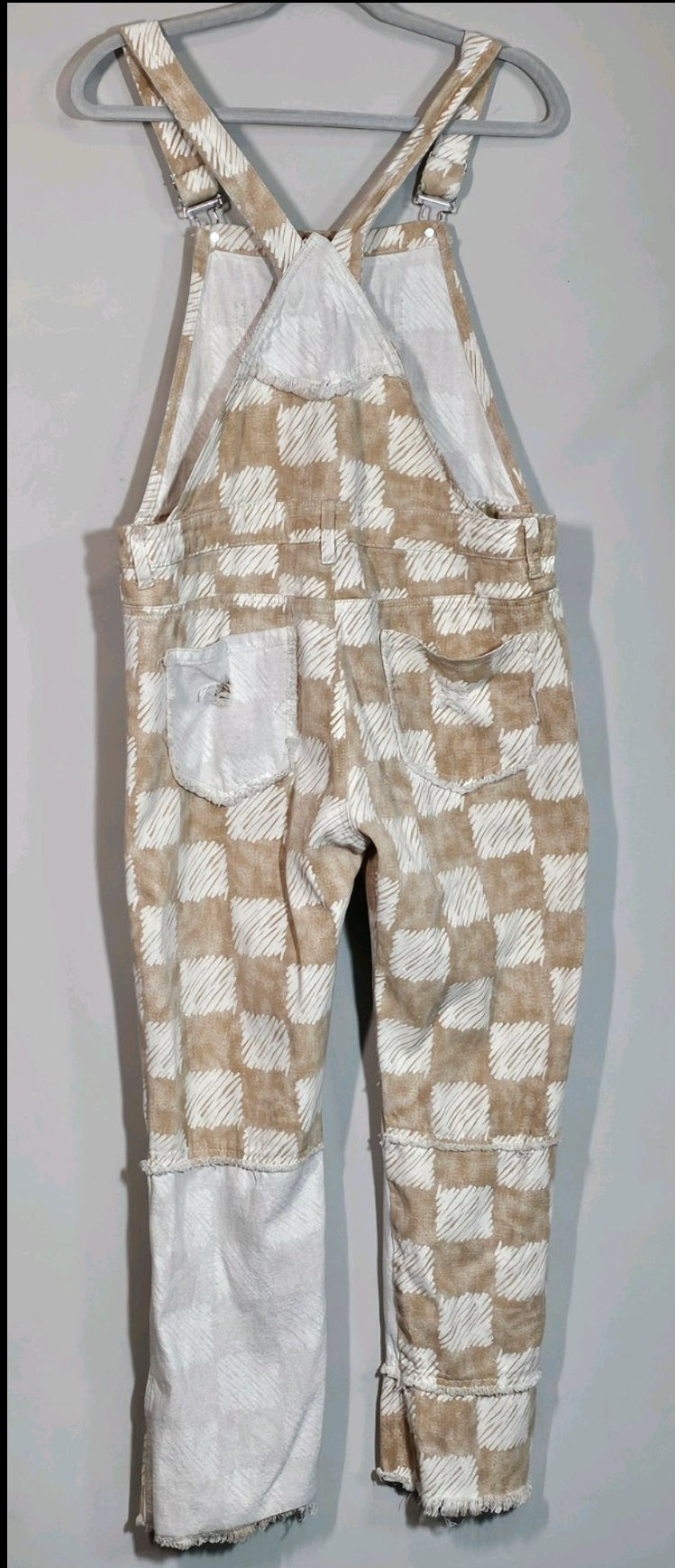 Designer POL Overalls Distressed White and Beige 100% Cotton Like New Size US Large