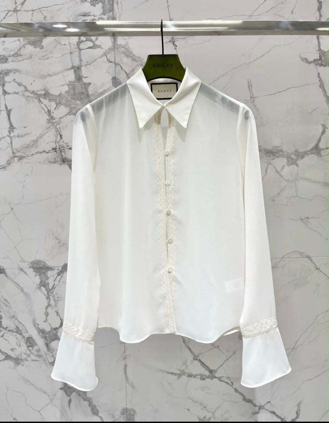 G Logo Sheer Button Down Blouse