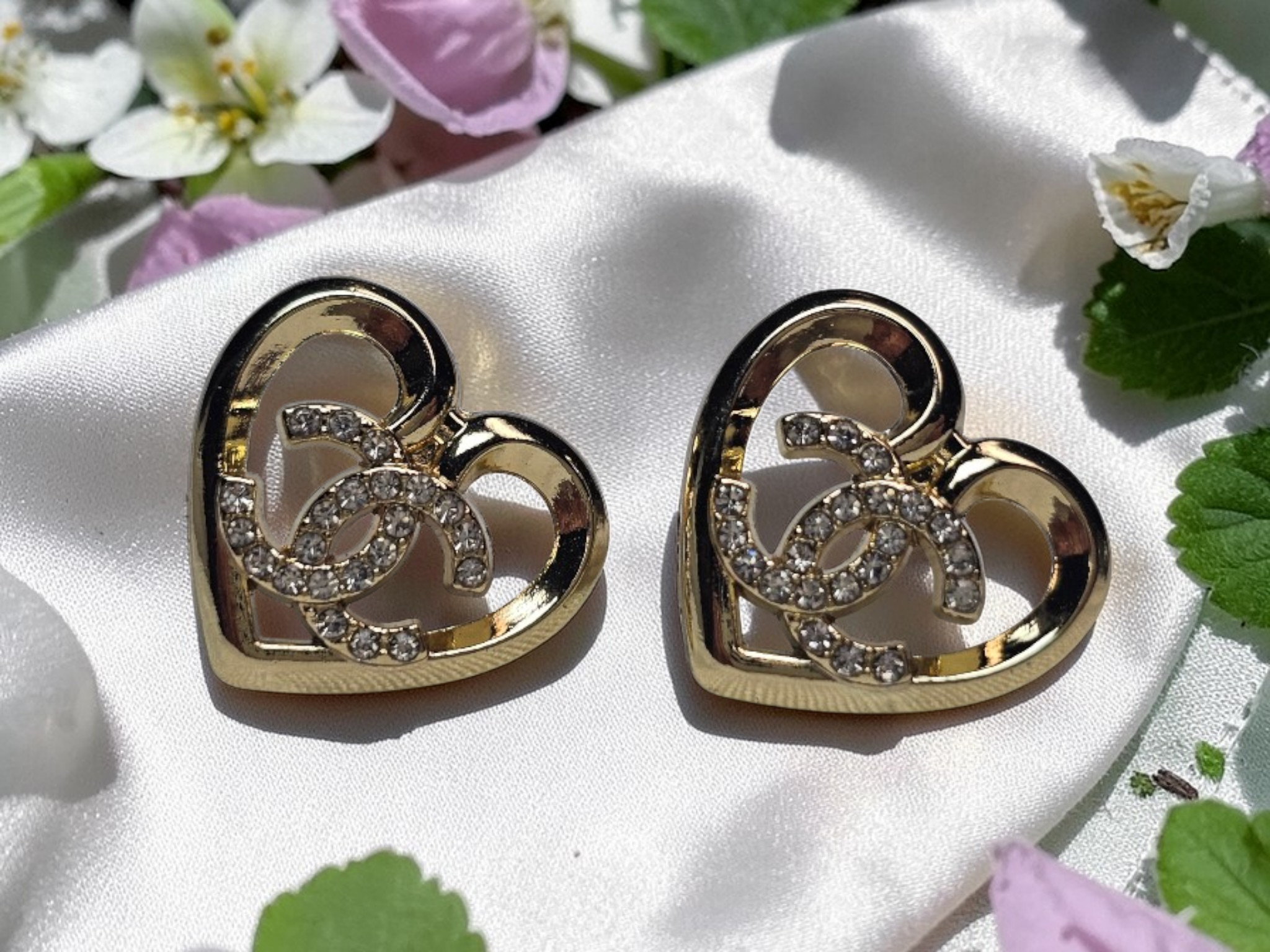 CC Gold Heart Logo Earrings