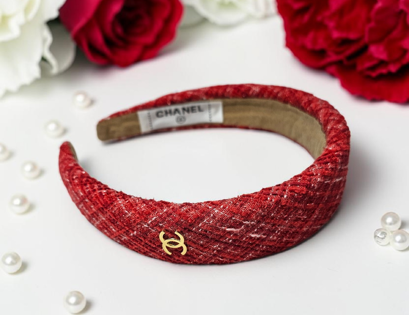 Red Cc logo Tweed Headband Spring