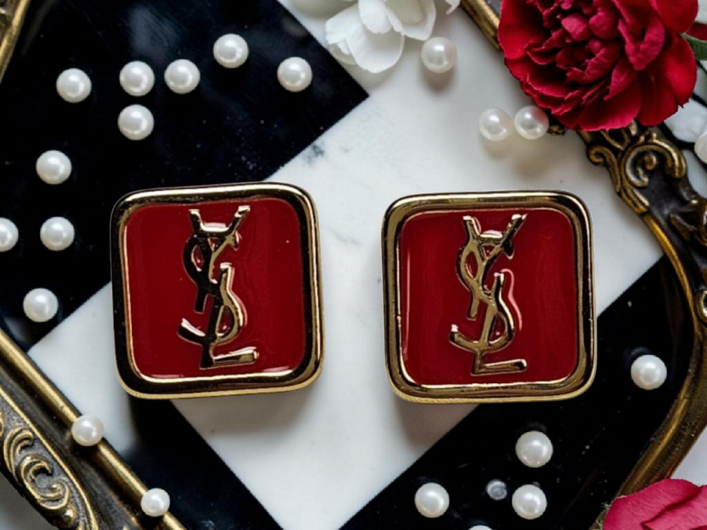 Red enamel charm Stud pierced Earrings NEW