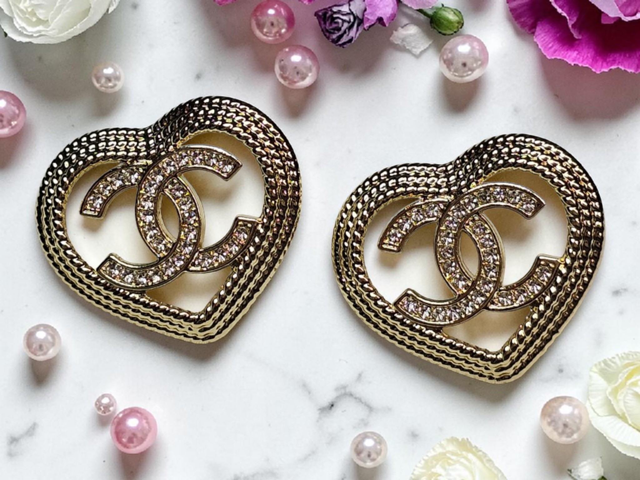 Gold Heart Charm Statement Earrings