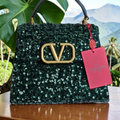 Valentino Garavani Green Sequin & Leather Crossbody Bag NFC Chip Enabled