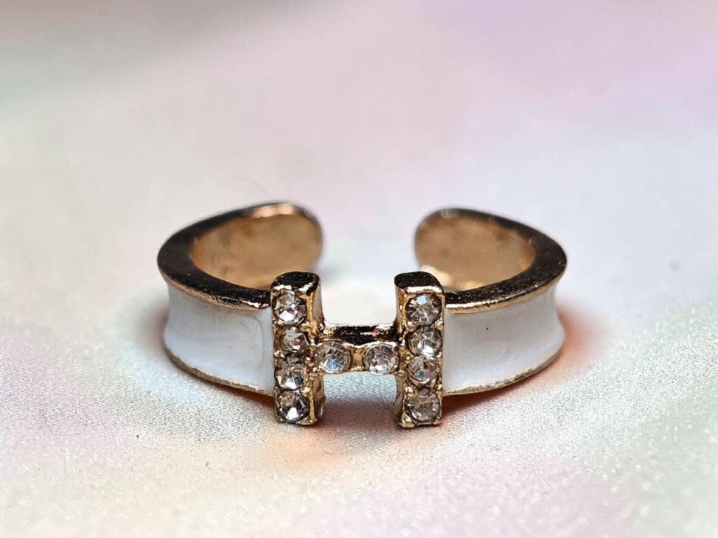 H Letter style Adjustable Size Ring White Sparkle