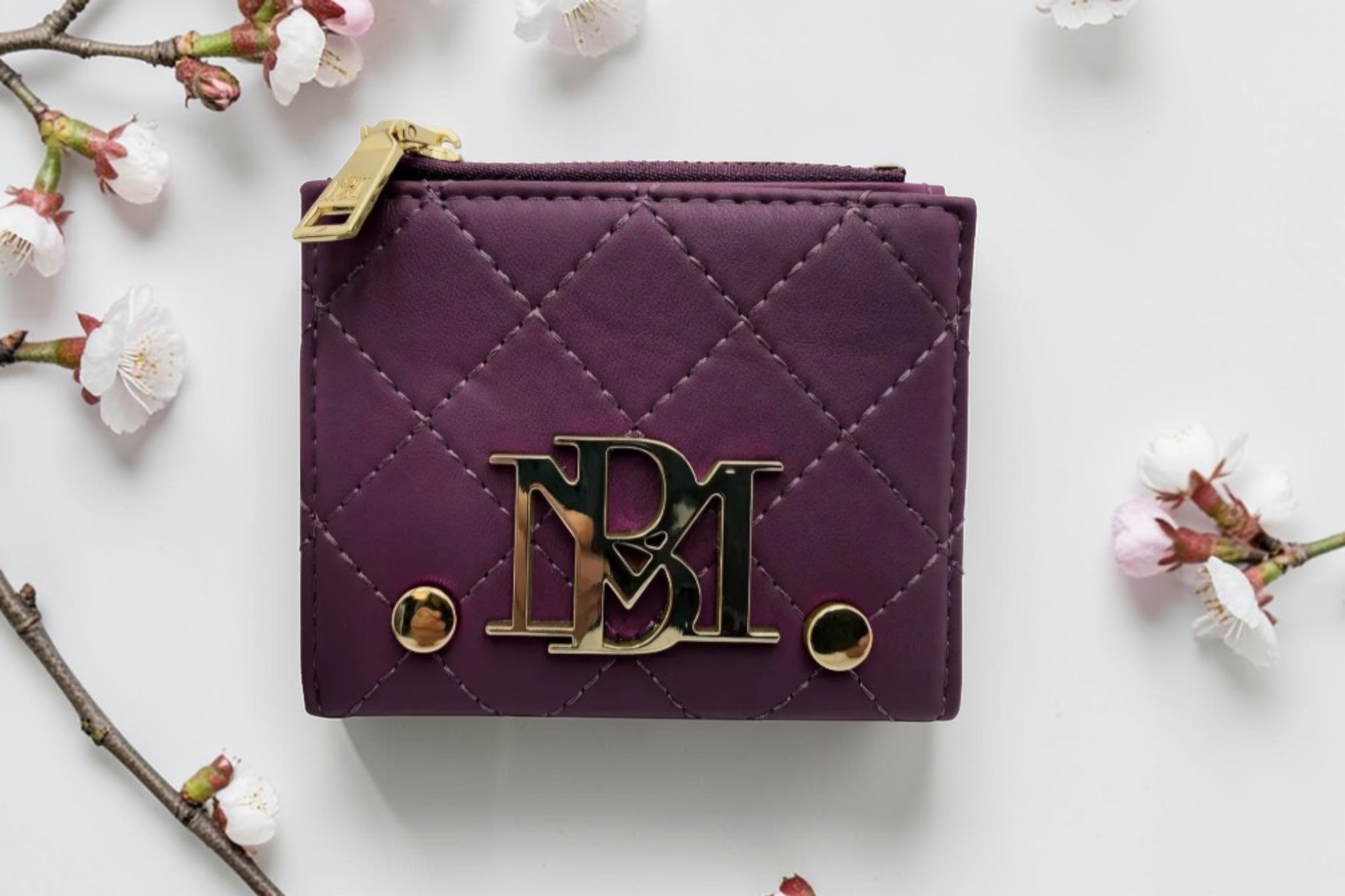Badgley Mischka Quilted Vegan Leather Sort Wallet in Deep Wine/Plum — NWT