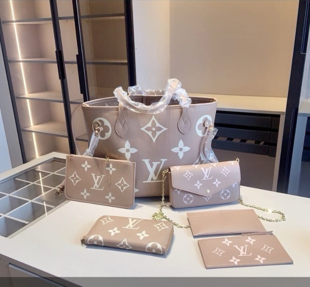 Tan Logo Large Never Full Tote Bag Set full set