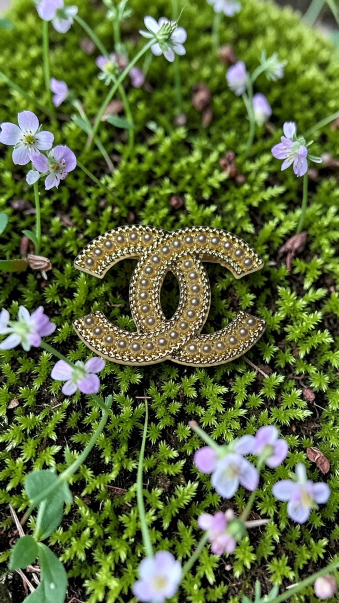 Chanel logo charm Pearlescent Gold and Pearl Pin Brooch