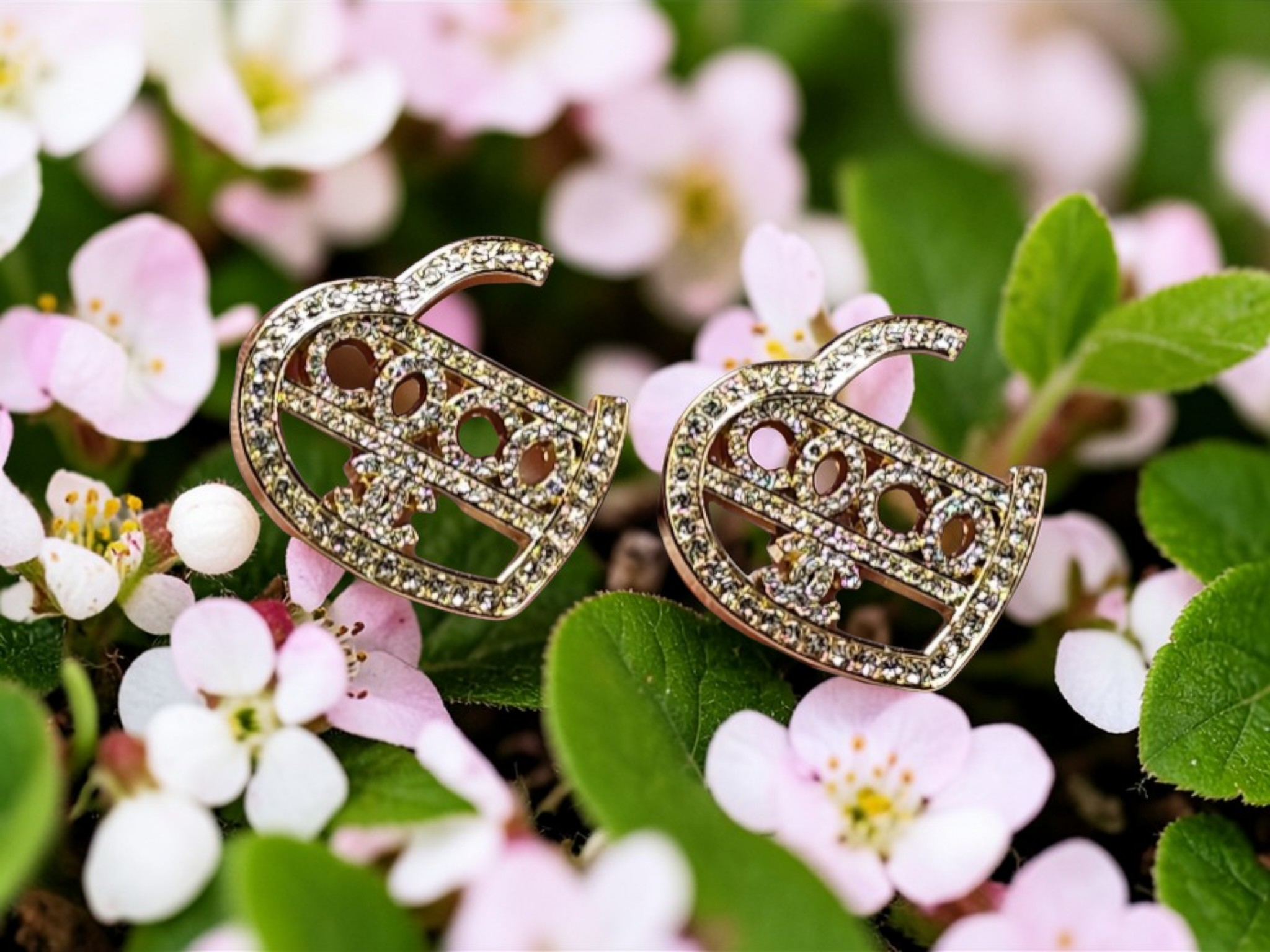 Chanel logo charm Gold Heart Stud Earrings Pierced Ears