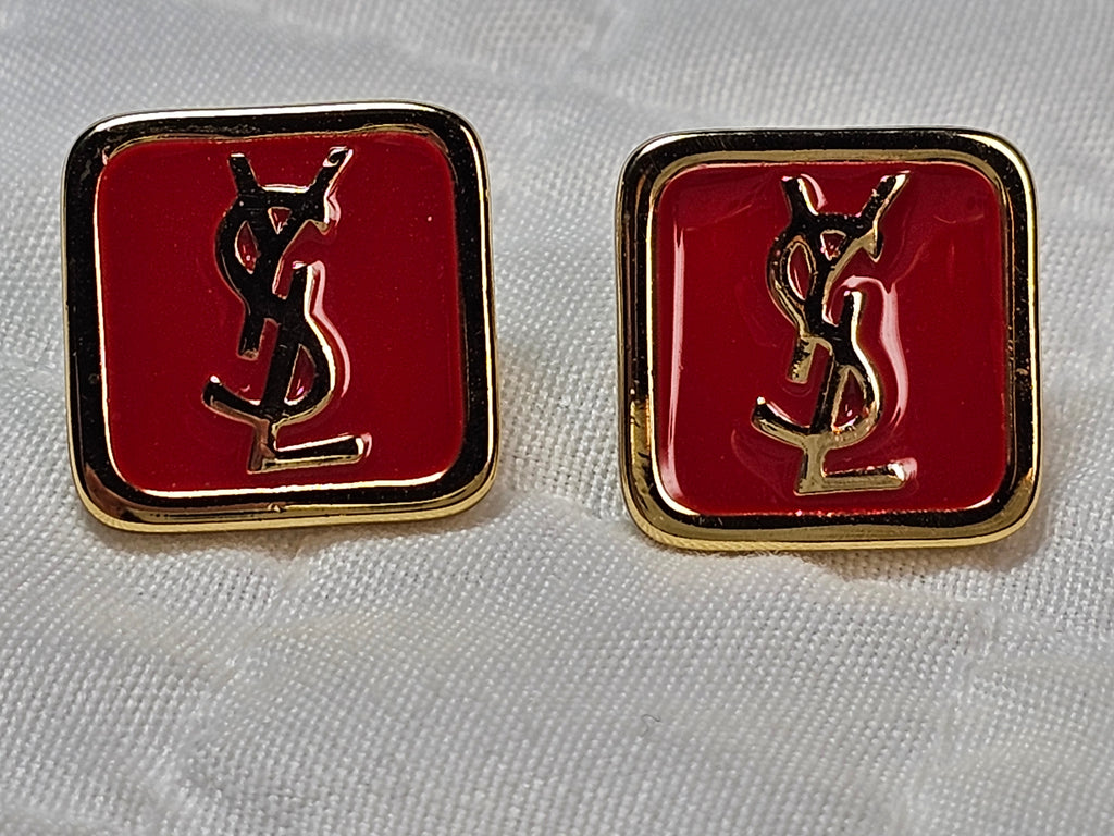 Yves St Laurent Logo charm Stud pierced Earrings NEW