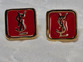 Yves St Laurent Logo charm Stud pierced Earrings NEW