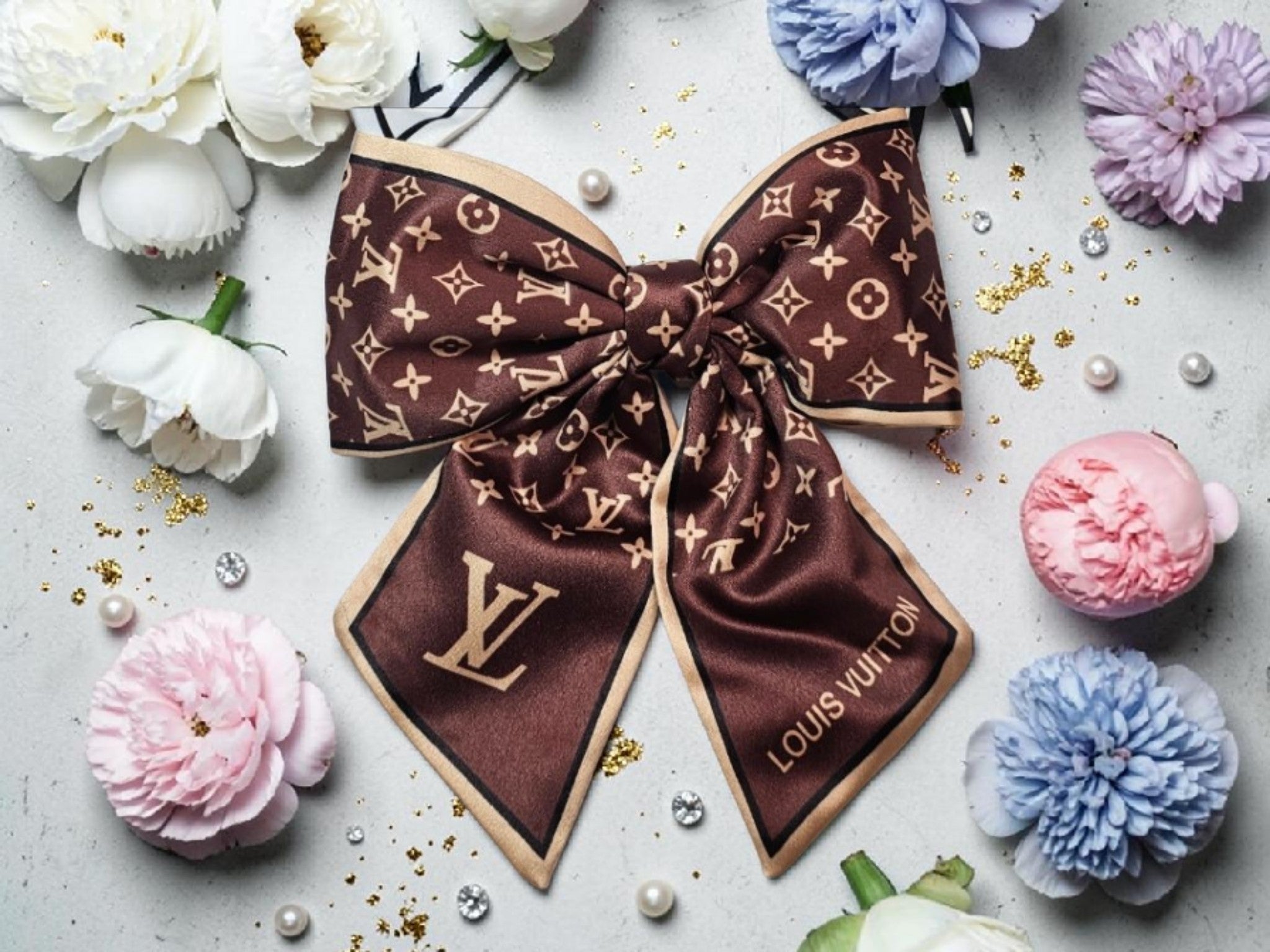 NEW LV logo Brown Monogram Hair Bow Clip