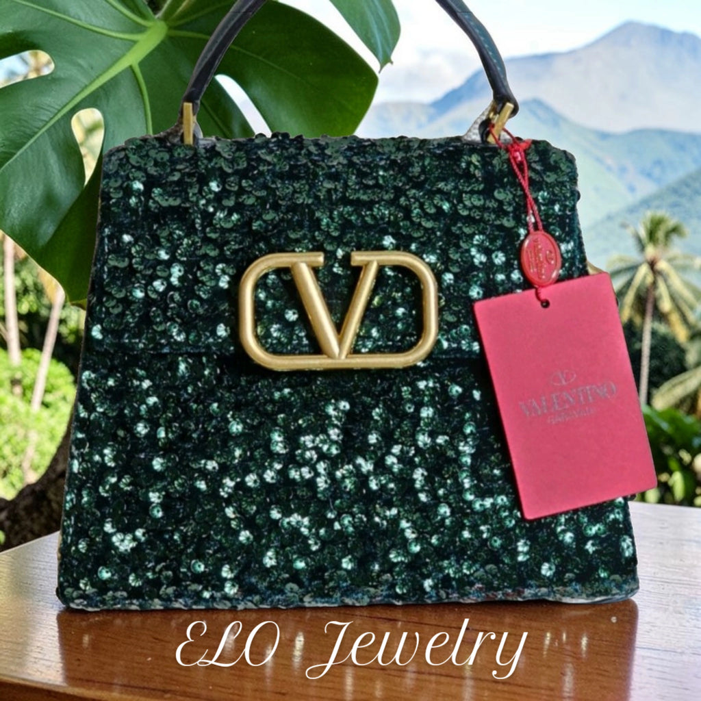 Valentino Garavani Green Sequin & Leather Crossbody Bag NFC Chip Enabled