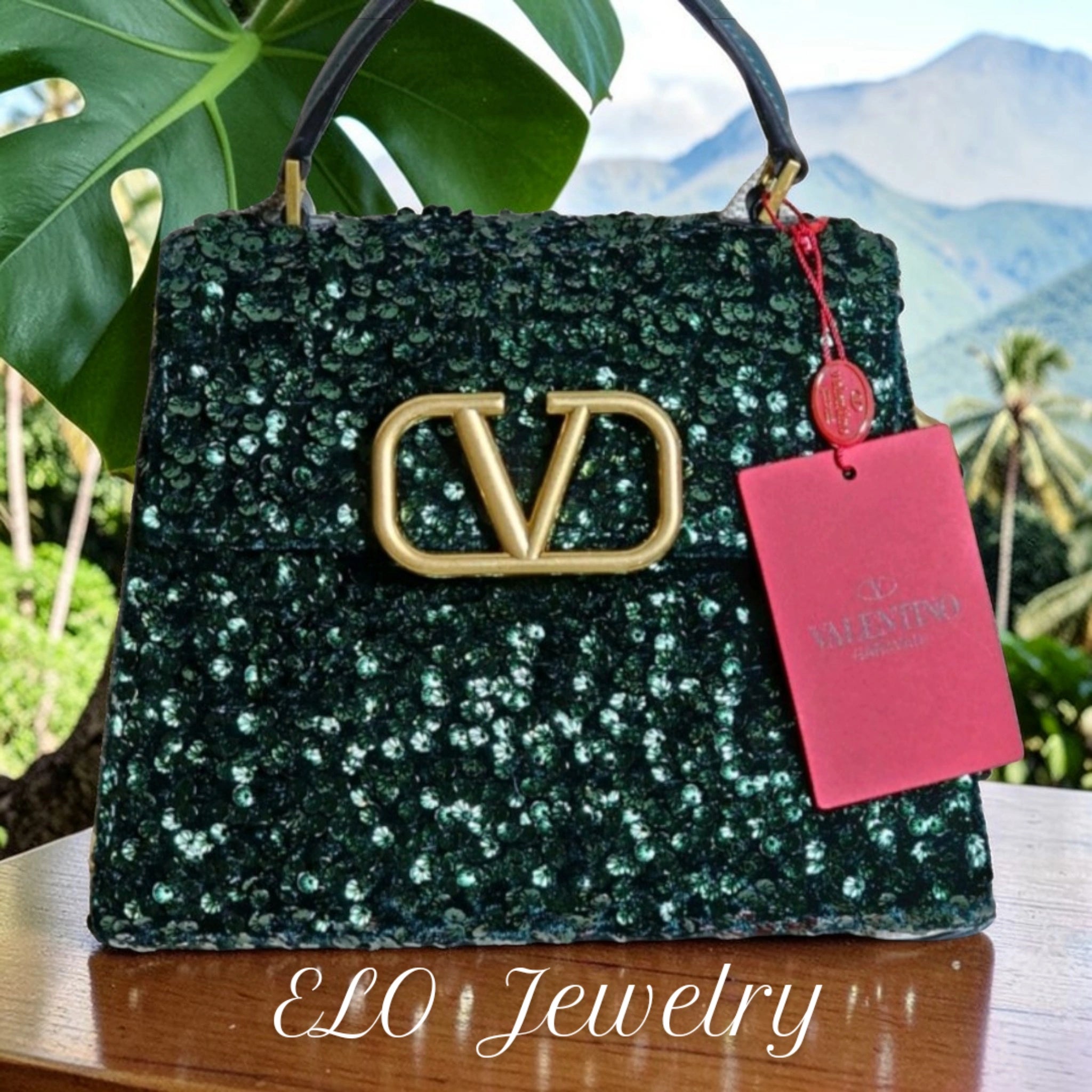 Valentino Garavani Green Sequin & Leather Crossbody Bag NFC Chip Enabled