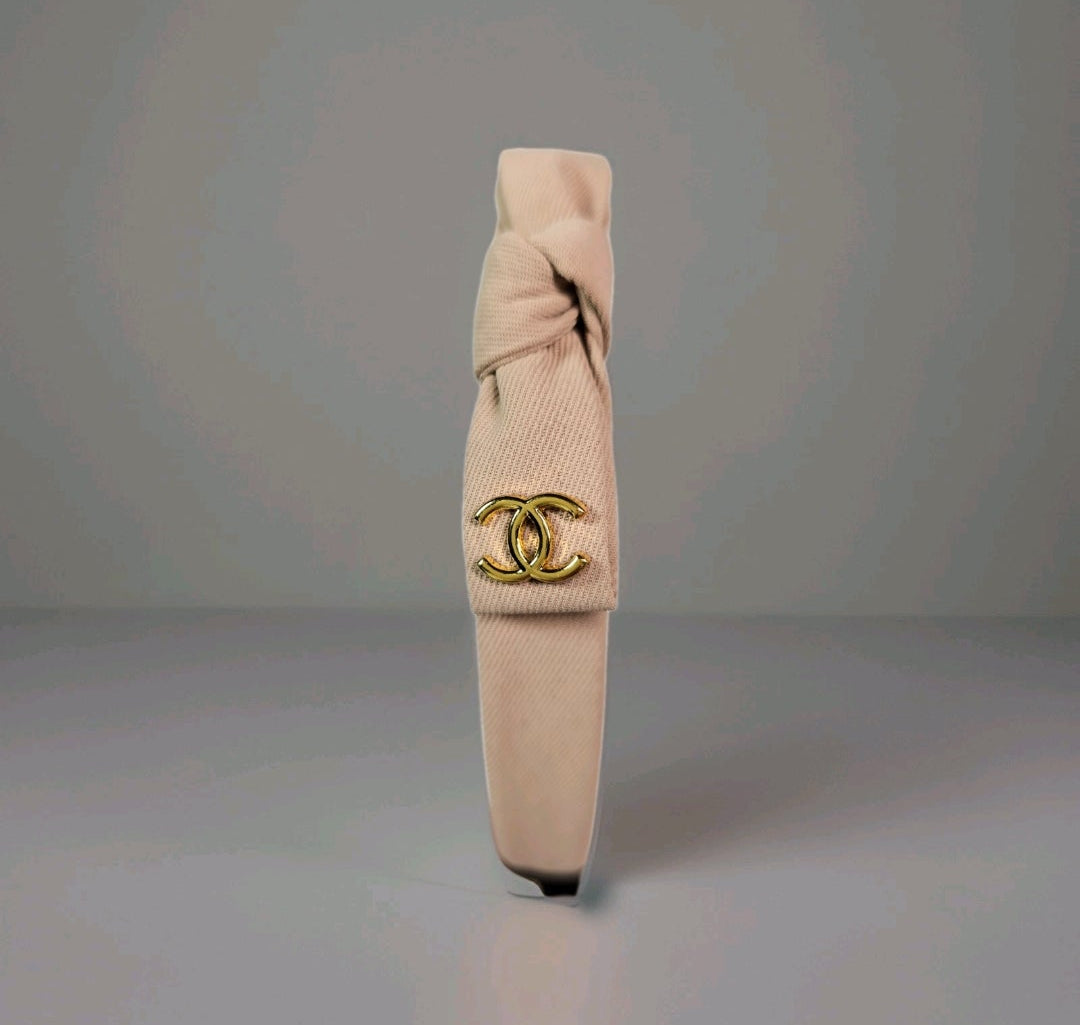 CC logo Light Beige Bow Headband