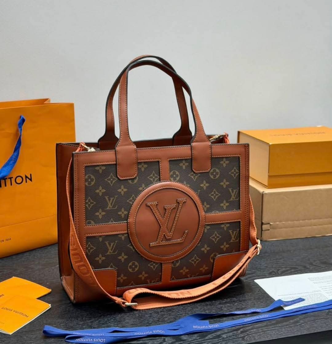 Large Logo Brown Mongram Crossbody Tote