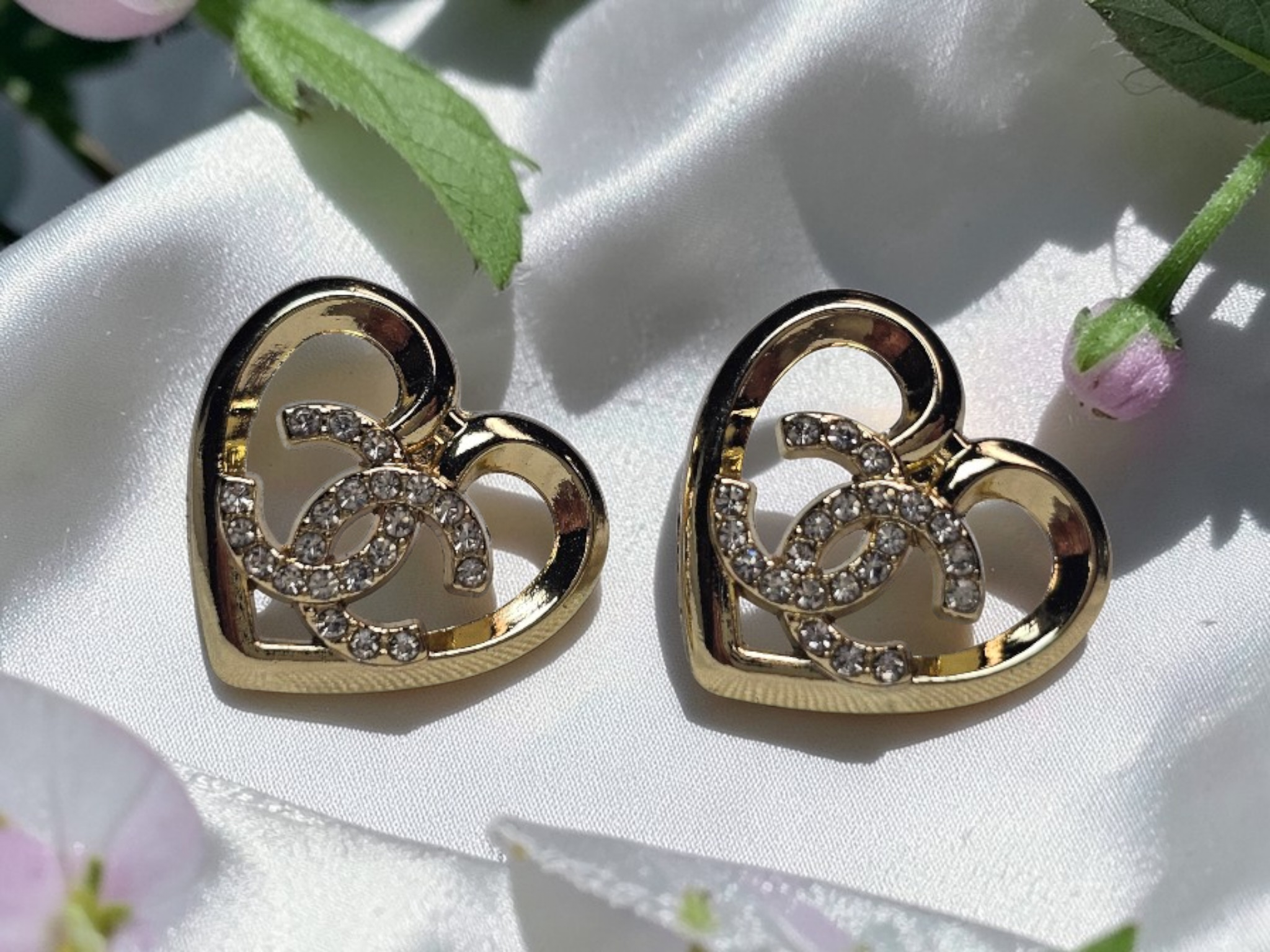 CC Gold Heart Logo Earrings