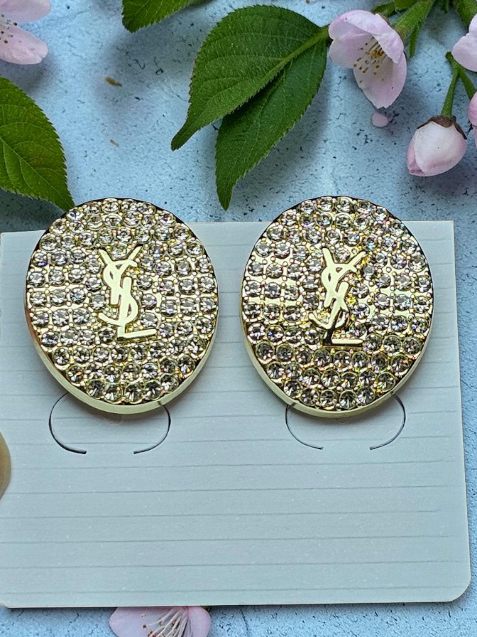 Yves St Laurent Gold Charm Pavé Gemstone Earrings