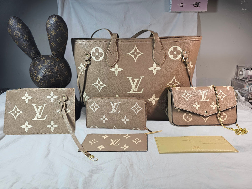 Tan Logo Large Never Full Tote Bag Set full set