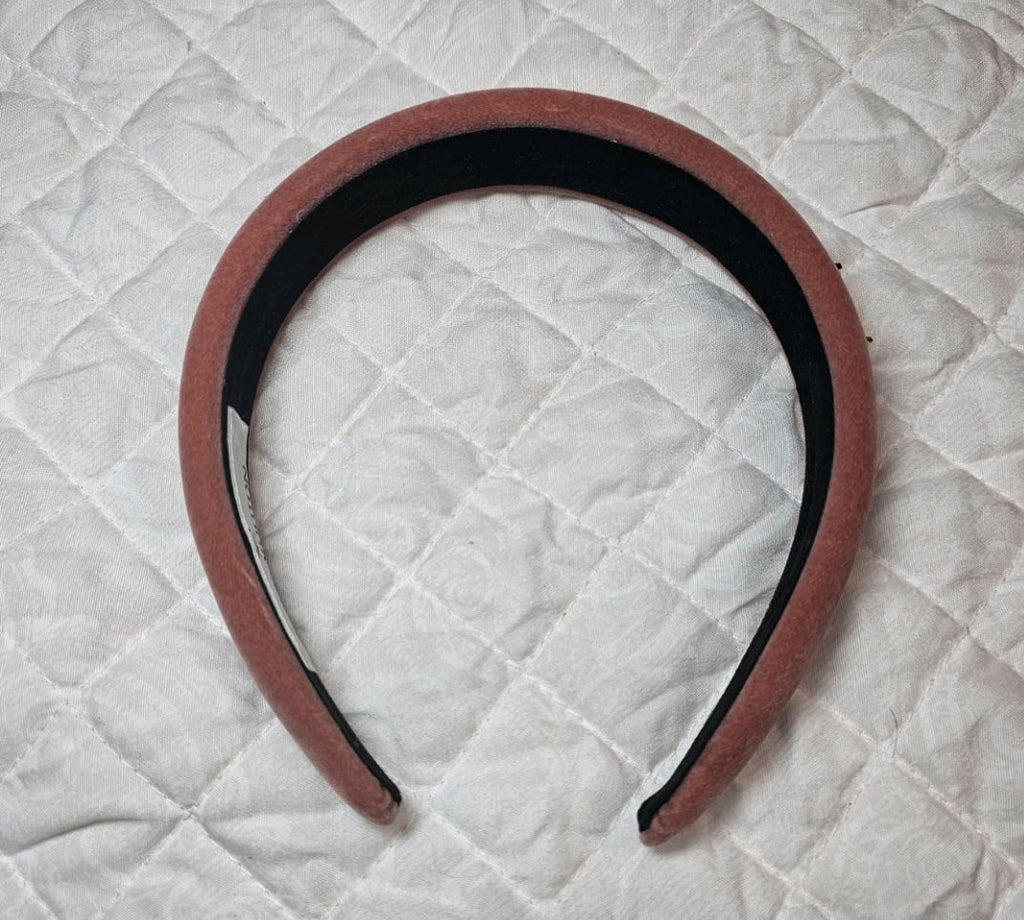 Pink Velour Louis Vuitton logo Charm Headband