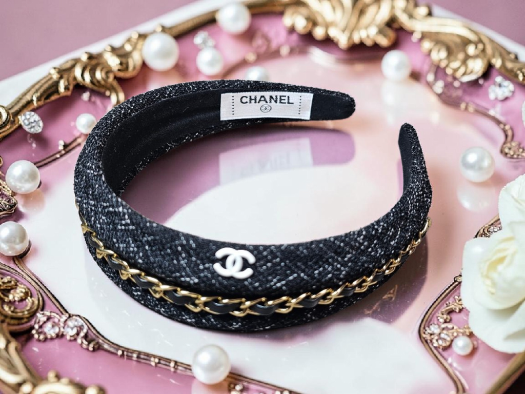 Cc Logo Black, White & Gold Denim Headband