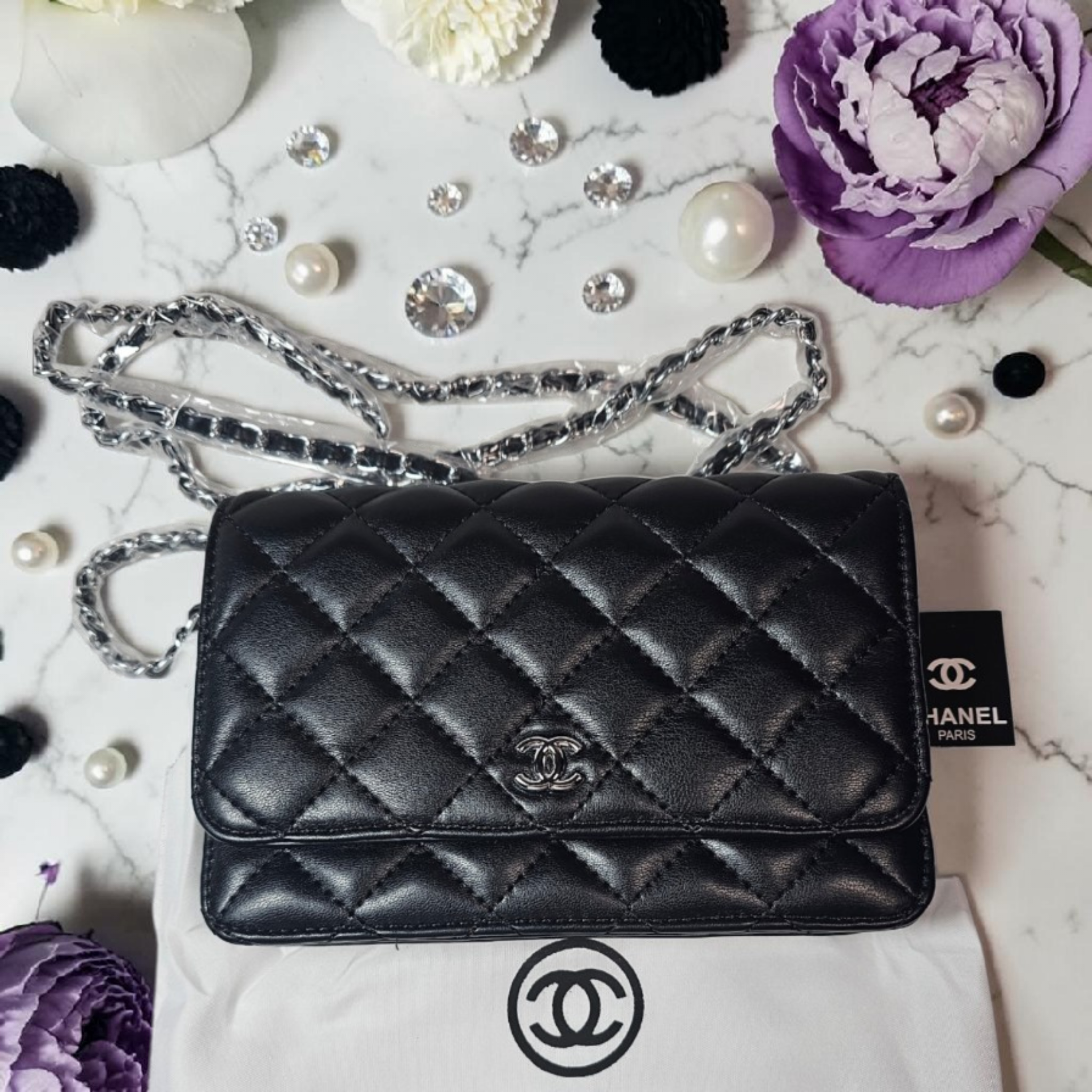 CC logo Black Single Flap Leather Crossbody w/ Silver hardware NWT