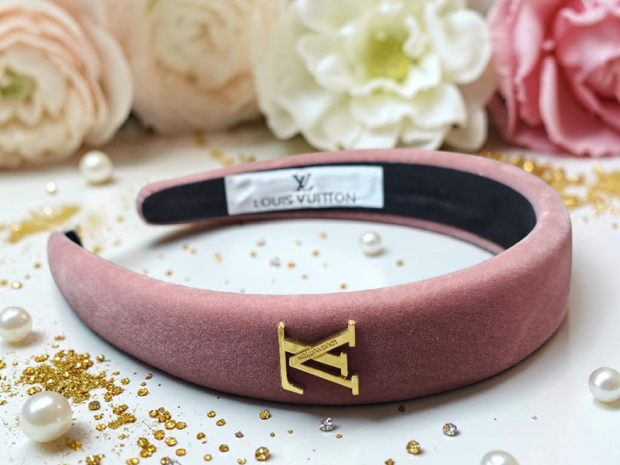 Pink Velour Louis Charm Headband