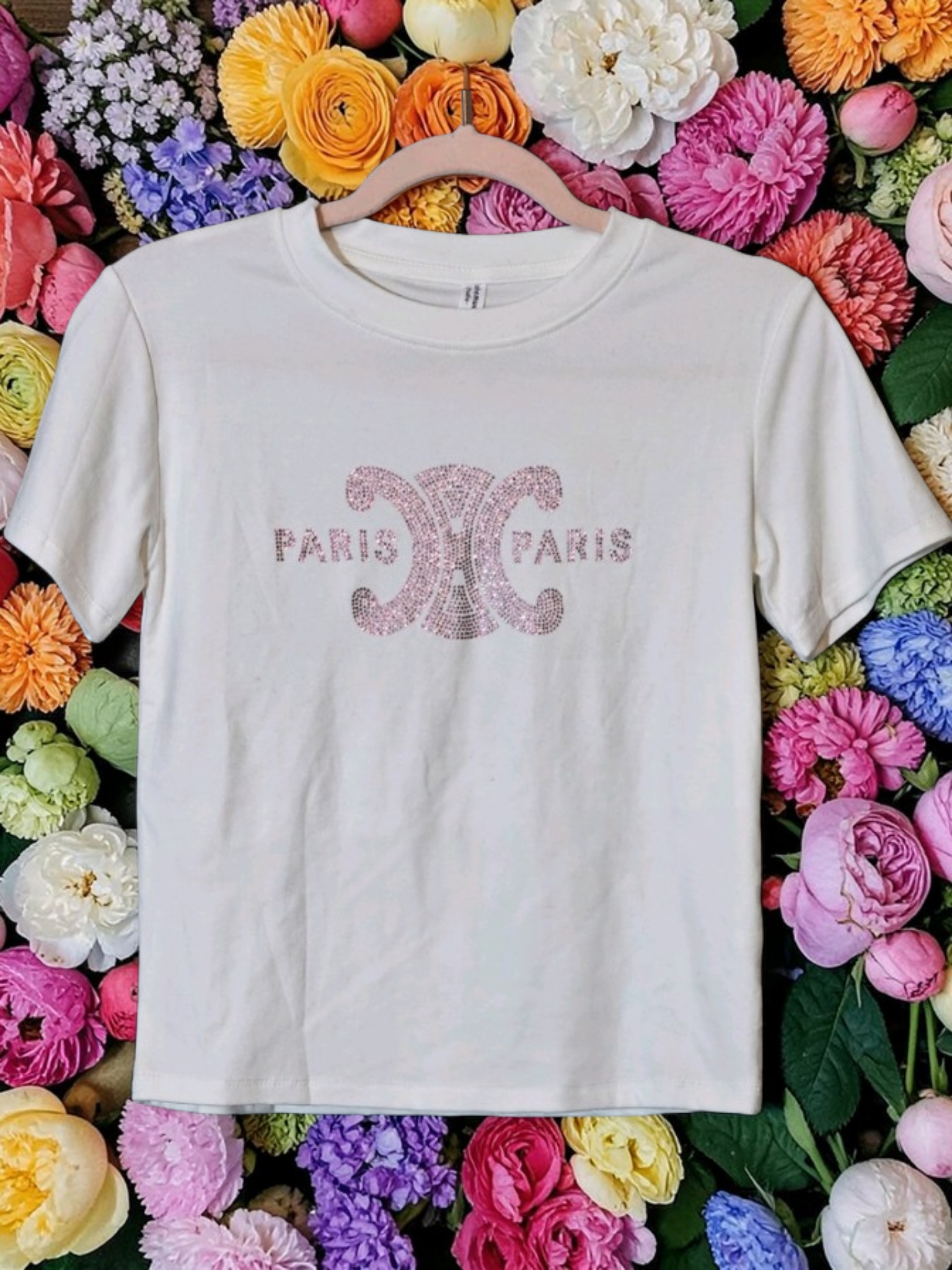 Luxury Pink Stone Paris Logo short sleeve Tee Shirt Size US Women's Small