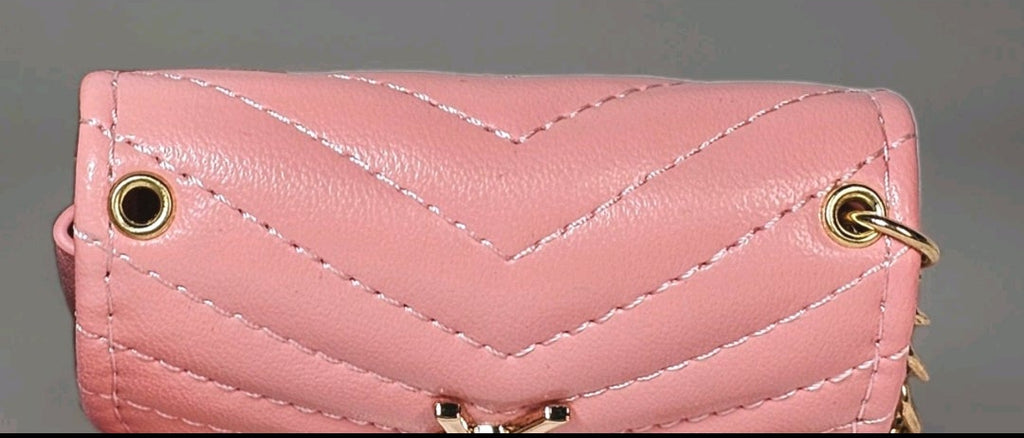 Pink Quilted Leather Yves St Laurent Logo Charm AirPods/Earbuds Case