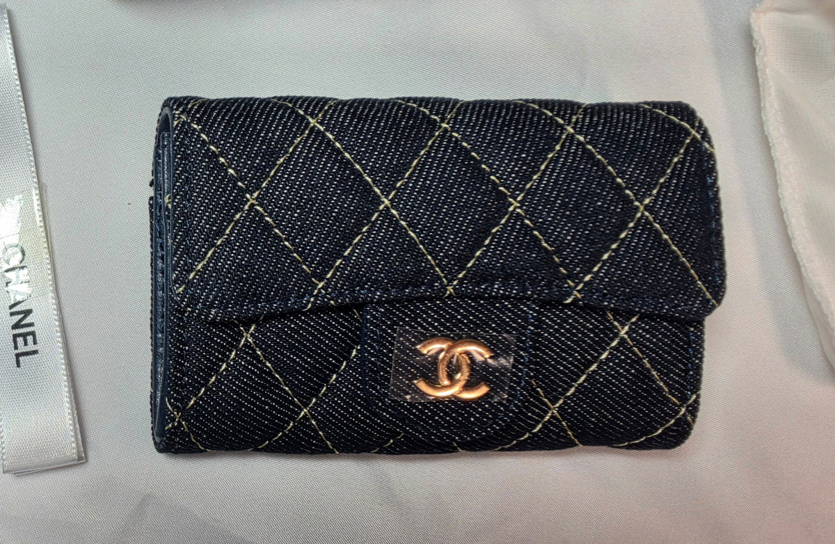 C Logo Black Wallet with Contrast Stitching
