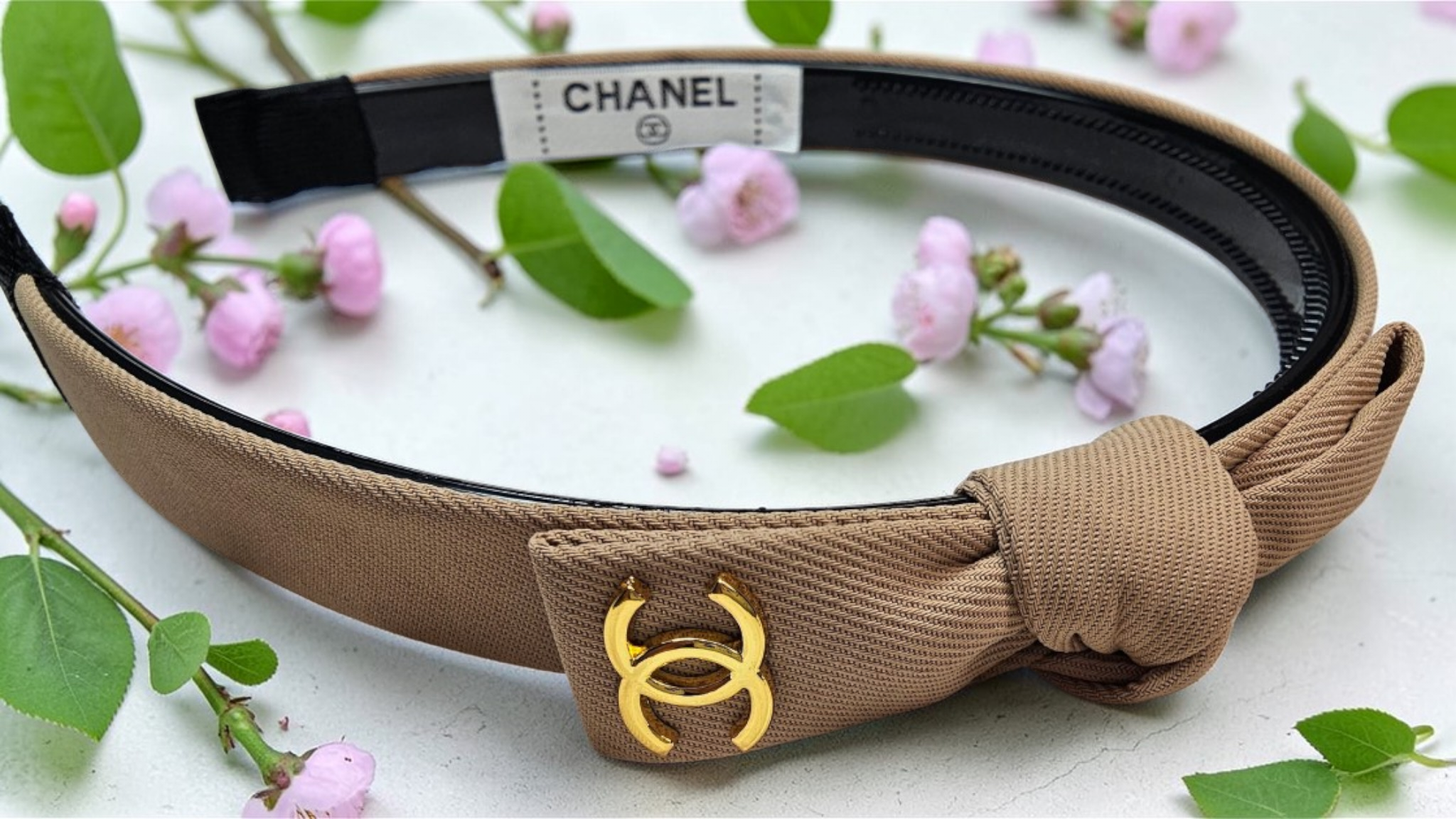 CC logo Light Beige Bow Headband